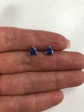 1ct Trillion Cut Blue Tanzanite Solitaire Stud Earrings 14k White Gold Finish