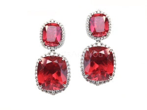 2ct Cushion Simulated Ruby Party Wear Halo Drop Earrings 14k White Gold Plated