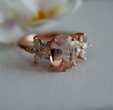 4.2ct Oval Cut Morganite Solitaire with Flower Accent Ring 14k Rose Gold Finish