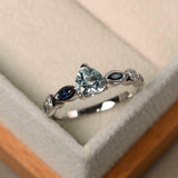 1ct Heart Cut Blue Aquamarine Solitaire with Accent Ring 14k White Gold Finish