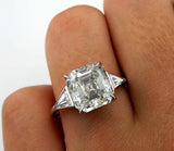 3.5Ct Asscher Cut Diamond Trillion Accents Engagement Ring 14K White Gold Finish