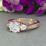 Three Stone Engagement Ring 1.6ct Round Cut VVS1D Diamond 14k Rose Gold Finish