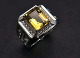 3.5ct Emerald Cut Yellow Citrine Halo Engagement Men Ring 14k White Gold Finish