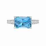 2ct Emerald Cut Aquamarine Solitaire with Round Accent Ring 14k WhiteGold Finish