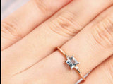 1ct Princess Cut Blue Aquamarine Engagement Ring Three Stone 14k RoseGold Finish