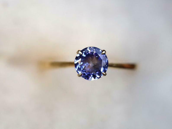 1ct Engagement Ring Round Cut Blue Tanzanite Solitaire 14k Yellow Gold Finish