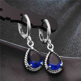 2Ct Pear Cut Blue Sapphire Solitaire Water Tear Drop Earring 14K White Gold Over