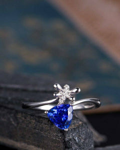 1ct Trillion Blue Tanzanite Engagement Ring 14k White Gold Finish Butterfly Cuff