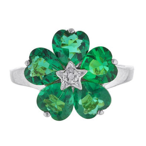 5ct Engagement Ring Heart Cut Green Emerald Solitaire Flower 14k White Gold Over