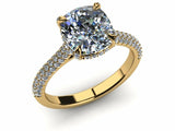 2ct Cushion Cut Diamond Accent Solitaire Engagement Ring 14k Yellow Gold Finish