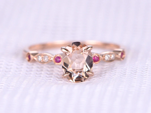 1.6ct Oval Cut Peach Morganite Accents with Solitaire Ring 14k Rose Gold Finish