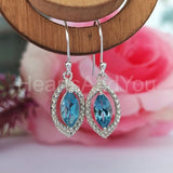 2ct Marquise Simulated Blue Aquamarine Halo Dangle Earrings 14k WhiteGold Plated