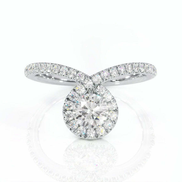 1.6ct Round Cut Diamond Engagement Ring Halo Solitaire 14k White Gold Finish