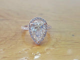 2ct Pear Cut VVS1 Diamond Accent Halo Engagement Ring 14k Rose Gold Finish