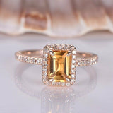 1.2ct Emerald Cut Yellow Citrine Solitaire Engagement Ring 14k Rose Gold Finish