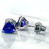 1ct Trillion Cut Blue Tanzanite Solitaire Stud Earrings 14k White Gold Finish