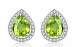 2.3ct Stud Earrings Pear Cut Green Peridot Diamond Halo 14k White Gold Finish