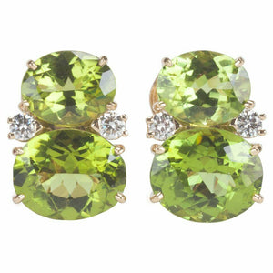 0.4ct Oval Green Peridot Dual Stone Stylish Drop Earrings 14k Yellow Gold Finish