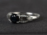 2ct Engagement Ring Round Black Diamond Solitaire with Accent 14k WhiteGold Over