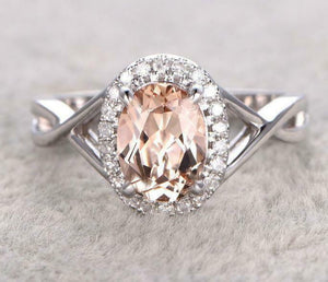 1.2ct Oval Cut Peach Morganite Engagement Ring 14k White Gold Finish Split Shank