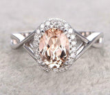 1.2ct Oval Cut Peach Morganite Engagement Ring 14k White Gold Finish Split Shank