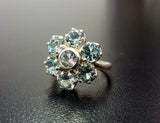 2.8ct Engagement Ring Round Blue Aquamarine Cluster Floral 14k White Gold Finish