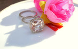 2ct Cushion Cut Peach Morganite Engagement Ring 14k White Gold Finish Bridal Set