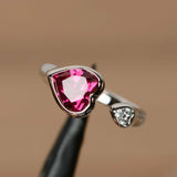 2ct Heart Cut Pink Ruby Fancy Design Engagement Ring 14k White Gold Finish