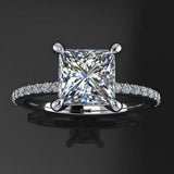 Accents Solitaire Engagement Ring 1.7ct Princess Cut Diamond 14k White Gold Over