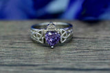 1ct Heart Cut Purple Amethyst Engagement Ring Celtic Trinity 14k White Gold Over