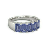 5Ct Emerald Cut Blue Tanzanite Stackable Engagement Ring 14K White Gold Finish