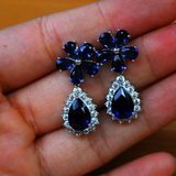 5ct Pear Cut Blue Sapphire Halo Pear Shape Drop Earrings 14k White Gold Finish