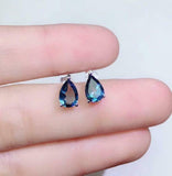 1ct Stud Earrings Pear Cut London Blue Topaz Solitaire Women 14k White Gold Over