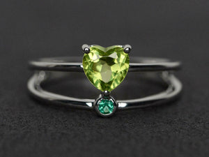 1.4ct Engagement Ring Heart Cut Green Peridot Split Shank 14k White Gold Finish