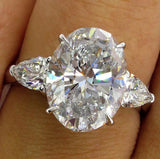 4Ct Oval Cut Diamond Trilogy Engagement Ring 14K White Gold Over Pear Accents