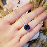 2ct Cushion Cut Blue Sapphire Solitaire Pendant with Chain 14k White Gold Finish