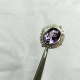 2.15ct Oval Cut Purple Amethyst Floral Engagement Ring 14k White Gold Finish