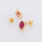 1ct Stud Earrings Oval Cut Pink Ruby Diamond Petite 14k Yellow Gold Finish