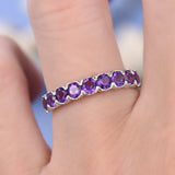 4Ct Round Cut Purple Amethyst Half Eternity Engagement Ring 14K White Gold Over