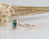 1.5ct Oval Cut Green Emerald Halo Diamond Engagement Ring 14k Rose Gold Finish