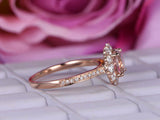 2ct Round Cut Peach Morganite Engagement Ring 14k Rose Gold Finish Halo Floral