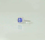 1.5ct Cushion Cut Blue Tanzanite Engagement Ring 14k White Gold Finish Halo