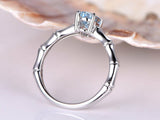 1ct Oval Cut Blue Aquamarine Bamboo Design Engagement Ring 14k White Gold Finish