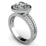 2.5ct Round Cut Diamond Halo Split Band Engagement Ring 18k White Gold Finish