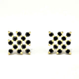 Net Mesh Square Design Stud Earrings 1ct Round Black Diamond 14k YellowGold Over