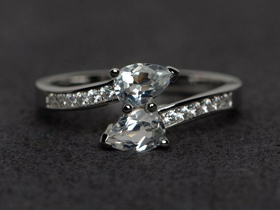 2ct Pear Cut VVS1 Diamond Engagement Ring 14k White Gold Finish Two Stone Bypass