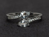 2ct Pear Cut VVS1 Diamond Engagement Ring 14k White Gold Finish Two Stone Bypass