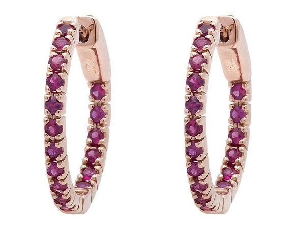 0.99ct Round Cut Pink Ruby Inside Out Style Hoop Earrings 14k Rose Gold Finish