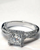 2.2ct Princess Cut Diamond Milgrain Vintage Engagement Ring 14k White Gold Over