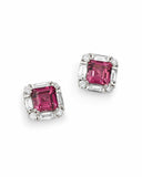 4Ct Asscher Cut Pink Ruby Diamond Halo Stud Earrings 14K White Gold Finish